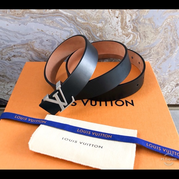 Louis Vuitton Accessories - Louis Vuitton Black Silver Buckle Initials Belt